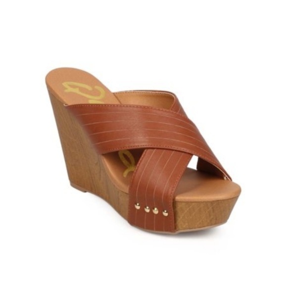 2/$20 Qupid Leatherette Criss Cross Slip On Wedge Sandal - Picture 4 of 5